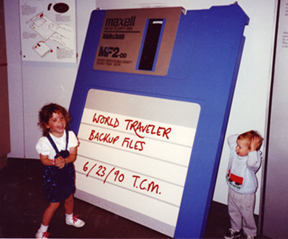 ella and huggy with a giant floppy disc